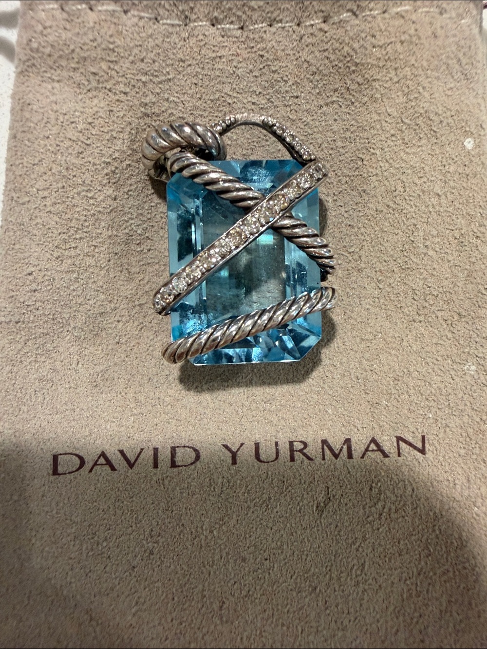 David Yurman Blue Topaz Cable Wrap Pendant with Diamonds. RARE - Picture 2 of 5